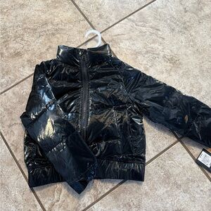 Kids Art Class Shiny Black Puffer Jacket